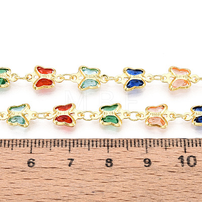 Brass Glass Butterfly Charm Link Chains CHC-T018-11A-G-1