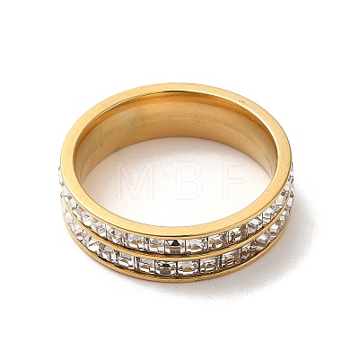 PVD Vacuum Plating 304 Stainless Steel Finger Ring with Cubic Zirconia RJEW-Z029-01G-1