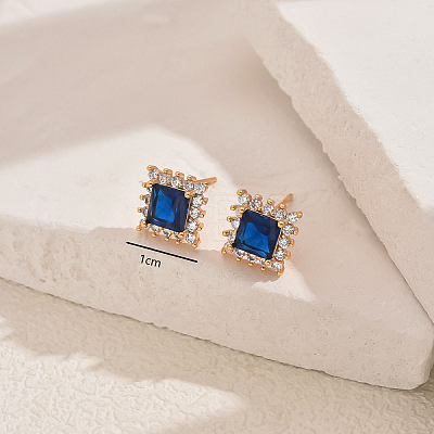 Brass Micro Pave Cubic Zirconia Square Stud Earrings VN1911-1