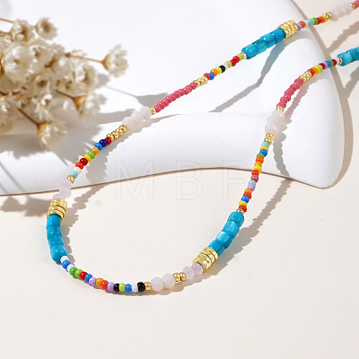 4Pcs 4 Styles Ethnic Style Rainbow Color Square Natural Shell & Glass & Glass Seed Beaded Necklaces for Women BO1499-1-1