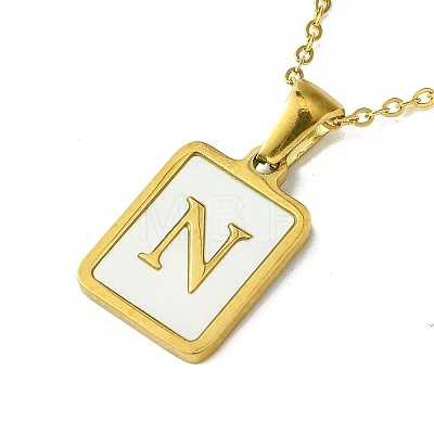 Ion Plating(IP) Rectangle with Initial Letter 304 Stainless Steel Pendant Necklace NJEW-R265-04G-N-1