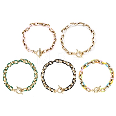 304 Stainless Steel Enamel Cable Chain Bracelets for Women BJEW-JB13595-1