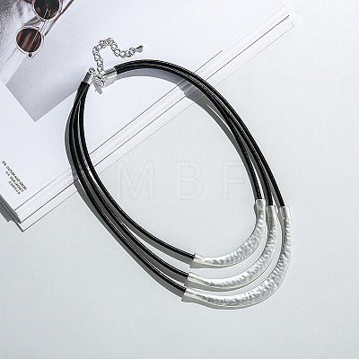 Alloy Curved Tube Black Cowhide Cord 3 Layer Necklaces for Women FS-WG33DA7-01-1