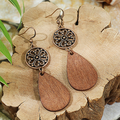 Bohemian Style Alloy Wood Dangle Earrings WG64A01-07-1