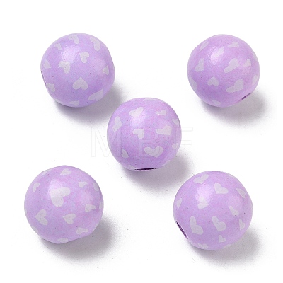 Valentine's Day Spray Painted & Printed Wood European Beads WOOD-L023-03F-1