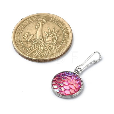 Resin Flat Round with Mermaid Fish Scale Keychin HJEW-JM01279-04-1
