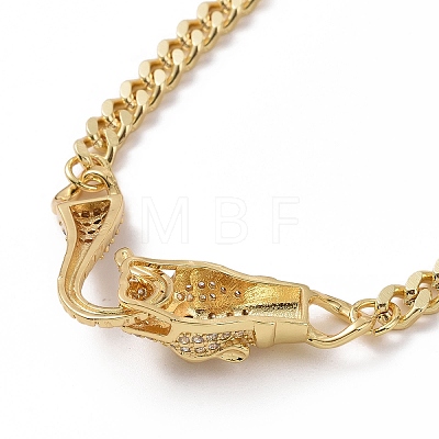 Cubic Zirconia Leopard Pendant Necklace with Brass Curb Chains for Women NJEW-G096-01G-02-1