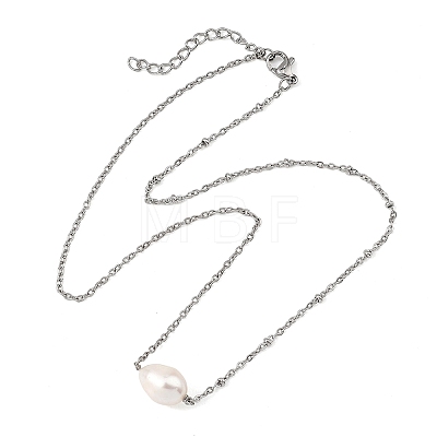 Natural Pearl Rice Pendant 304 Stainless Steel Satellite Chain Necklaces for Women NJEW-JN06149-02-1