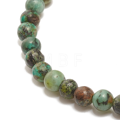 Natural Australian Turquoise(Jasper) Round Beaded Stretch Bracelet with Leaf Charm BJEW-JB07587-02-1