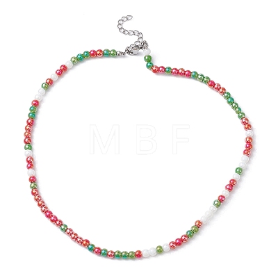 Glass Imitation Pearl Round Beaded Necklace NJEW-JN04464-1