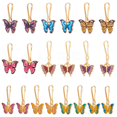 20Pcs 10 Styles Butterfly Alloy Enamel with Glitter Powder Pendant Decorations HJEW-UN00135-1