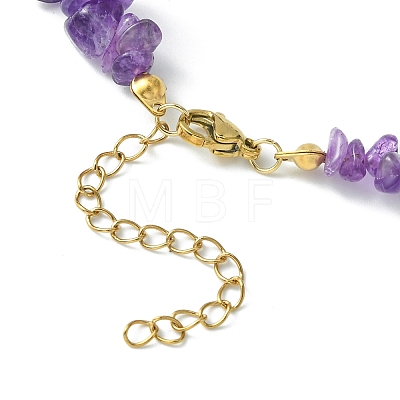 Natural Amethyst Bullet & Synthetic Moonstone Beaded Necklaces NJEW-JN04406-03-1