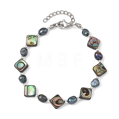 Dyed Natural Pearl & Paua Shell Beaded Bracelets for Women BJEW-JB14146-1