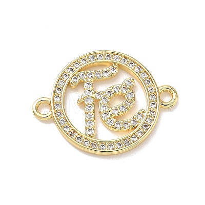 Brass Micro Pave Clear Cubic Zirconia Letter FE Links Connector Charms KK-L268-024G-02-1