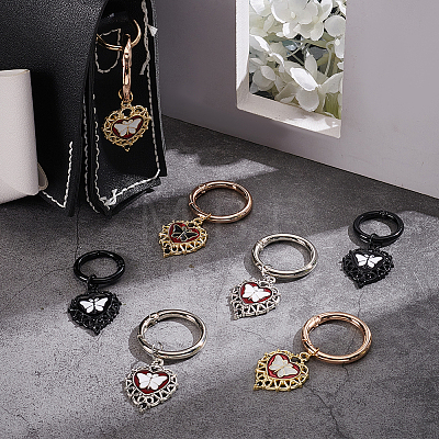 8Pcs 4 Styles Heart with Butterfly Alloy Enamel Shoe Charms HJEW-AB00731-1