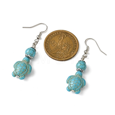 Starfish & Tortoise Synthetic Turquoise Beaded Stretch Bracelets & Dangle Earrings Kits SJEW-JS01311-02-1