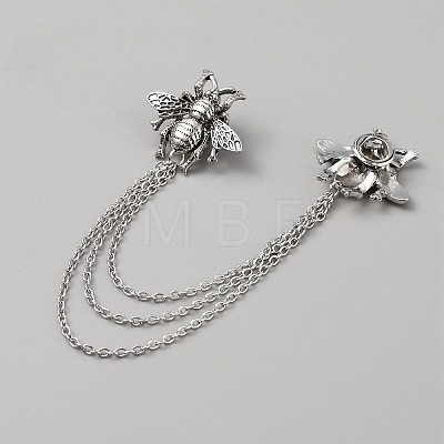 Double Bee Hanging Chain Brooch JEWB-WH0030-19AS-1