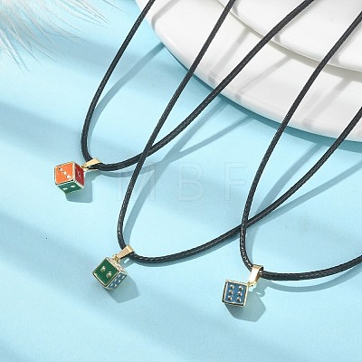 Alloy Enamel Dice Pendant Necklace with Polyester Cords NJEW-JN04515-1