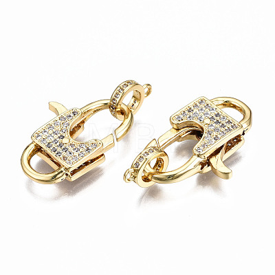 Brass Micro Pave Clear Cubic Zirconia Lobster Claw Clasps ZIRC-Q200-019-NF-1