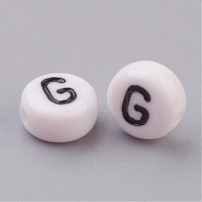 Flat Round with Letter G Acrylic Beads X-PL37C9070-G-1