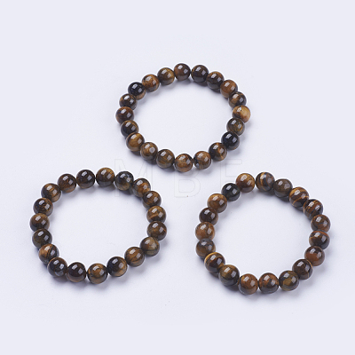 Natural Tiger Eye Beaded Stretch Bracelets BJEW-I253-10mm-27-1