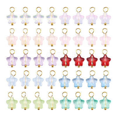 100Pcs 10 Colors Transparent Glass Star Charms PALLOY-TAC0266-1