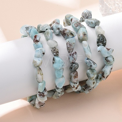 Natural Larimar Bead Stretch Bracelets BJEW-K213-65-1