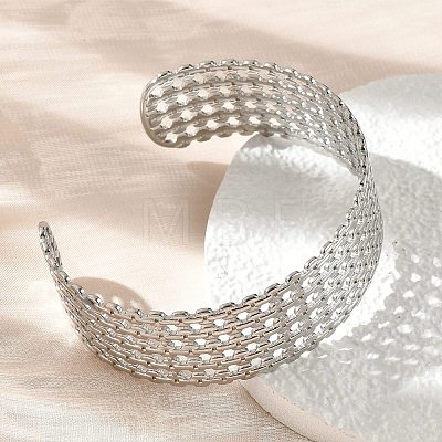 Hollow Out 304 Stainless Steel Cuff Bangles for Women BJEW-Z096-01P-1