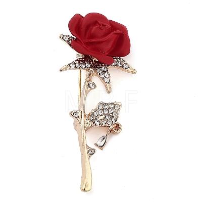 Valentine's Day Rose Flower Zinc Alloy Crystal Rhinestone Brooches JEWB-I031-04B-1