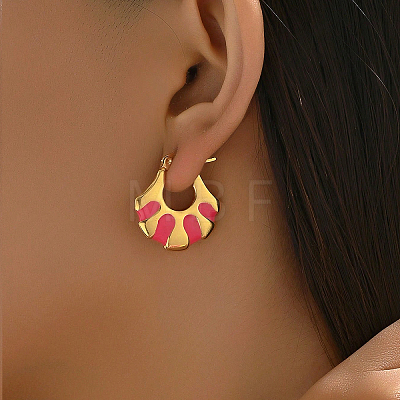 Fashionable Delicate Simple Color Block Fan-shaped Stainless Steel Hoop Earrings for Women LW7077-7-1