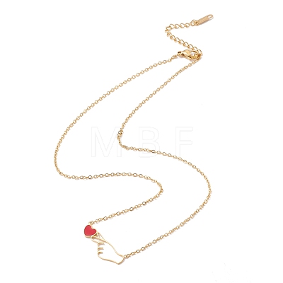 Enamel Gesture Heart Pendant with 304 Stainless Steel Cable Chains for Women NJEW-P262-04G-1