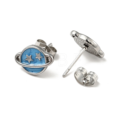 Enamel Planet with Star Stud Earrings with 316 Surgical Stainless Steel Pins EJEW-A081-06P-1