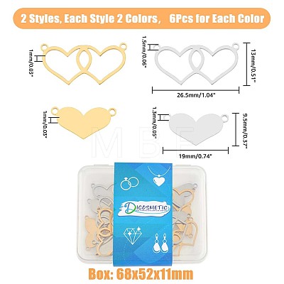 24Pcs 4 Styles Valentine's Day 304 Stainless Steel Connector Charms STAS-DC0011-68-1