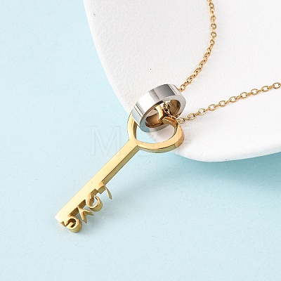 304 Stainless Steel Love Key Pendant Necklaces for Women NJEW-B149-03GP-1