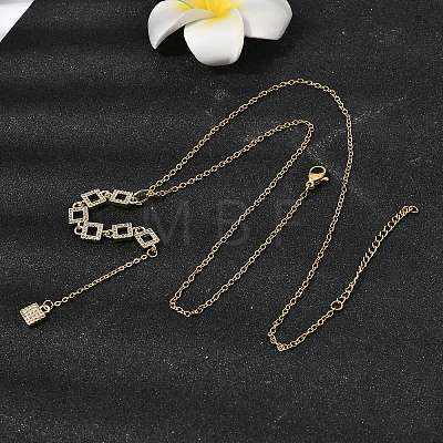 Brass Micro Pave Clear Cubic Zirconia Geometric Pendant Y Tassel Necklaces NJEW-P350-01C-G-1
