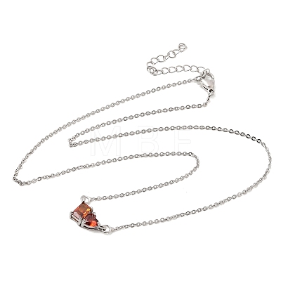 Brass Pave Cubic Zirconia Rectangle and Heart Pendant Cable Chain Necklaces KK-CBAB173-04P-06-1