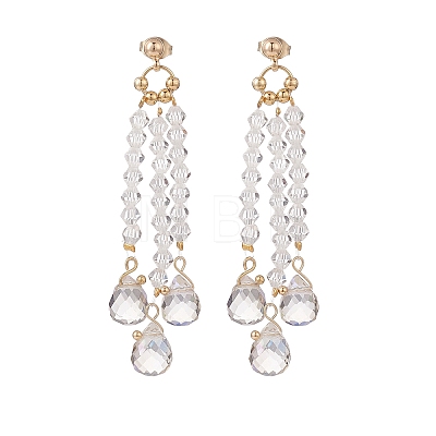 Clear Glass Teardrop Tassel Chandelier Earrings EJEW-TA00154-1