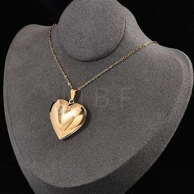 304 Stainless Steel Heart Locket Pendant Cable Chain Necklaces for Women LS-NJEW-M050-04E-G-1