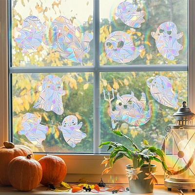 Halloween Ghost Rainbow Prism Electrostatic Window Stickers PW-WG3EC3A-01-1