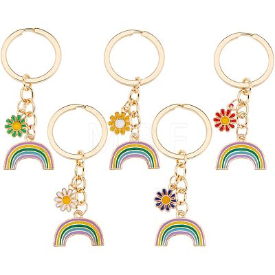 5Pcs 5 Colors Alloy Enamel Pendant Keychains KEYC-HY0001-01-1