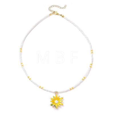 Summer Alloy Enamel Flower Pendant Glass Seed Beaded Necklaces for Women NJEW-MZ00151-01-1