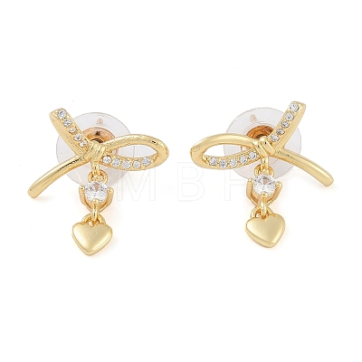 Brass Micro Pave Clear Cubic Zirconia Studs Earring for Women EJEW-S225-18G-1