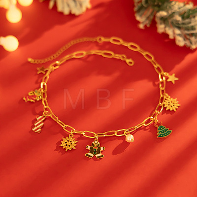 Alloy Enamel Gingerbread Man Christmas Tree Snowflake Pendant Iron Paperclip Chain Necklaces for Women FS-WG51005-01-1