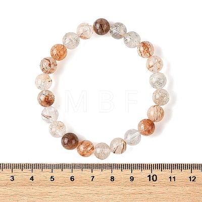 Natural Rutilated Quartz Round Beaded Stretch Bracelets BJEW-JB14341-01-1