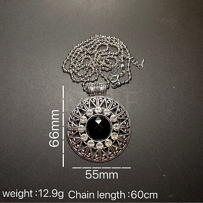 European style Alloy Crystal Rhinestone & Black Resin Flower Pendant Ball Chain Necklaces for Women PH9473-1