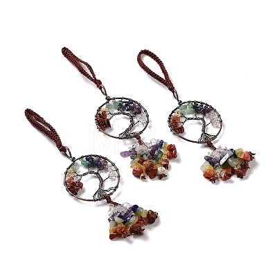 Wire Wrapped Chakra Chips Natural Gemstone Big Pendant Decorations HJEW-H057-02D-01-1