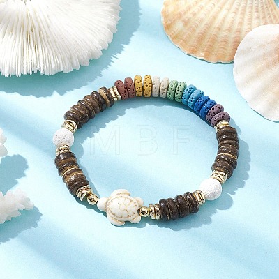 Dyed Natural Lava Rock & Coconut & Synthetic Turquoise Beaded Stretch Bracelet BJEW-JB10061-02-1