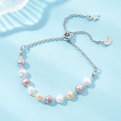 Natural Cultured Freshwater Pearl Slider Bracelets BJEW-JB13239-1
