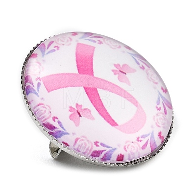 Breast Cancer Awareness Ribbon Glass Brooches JEWB-L019-01F-1