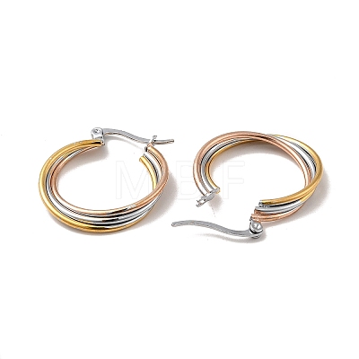 Tricolor 304 Stainless Steel Overlapping Triple Circle Hoop Earrings for Women EJEW-F290-01M-1